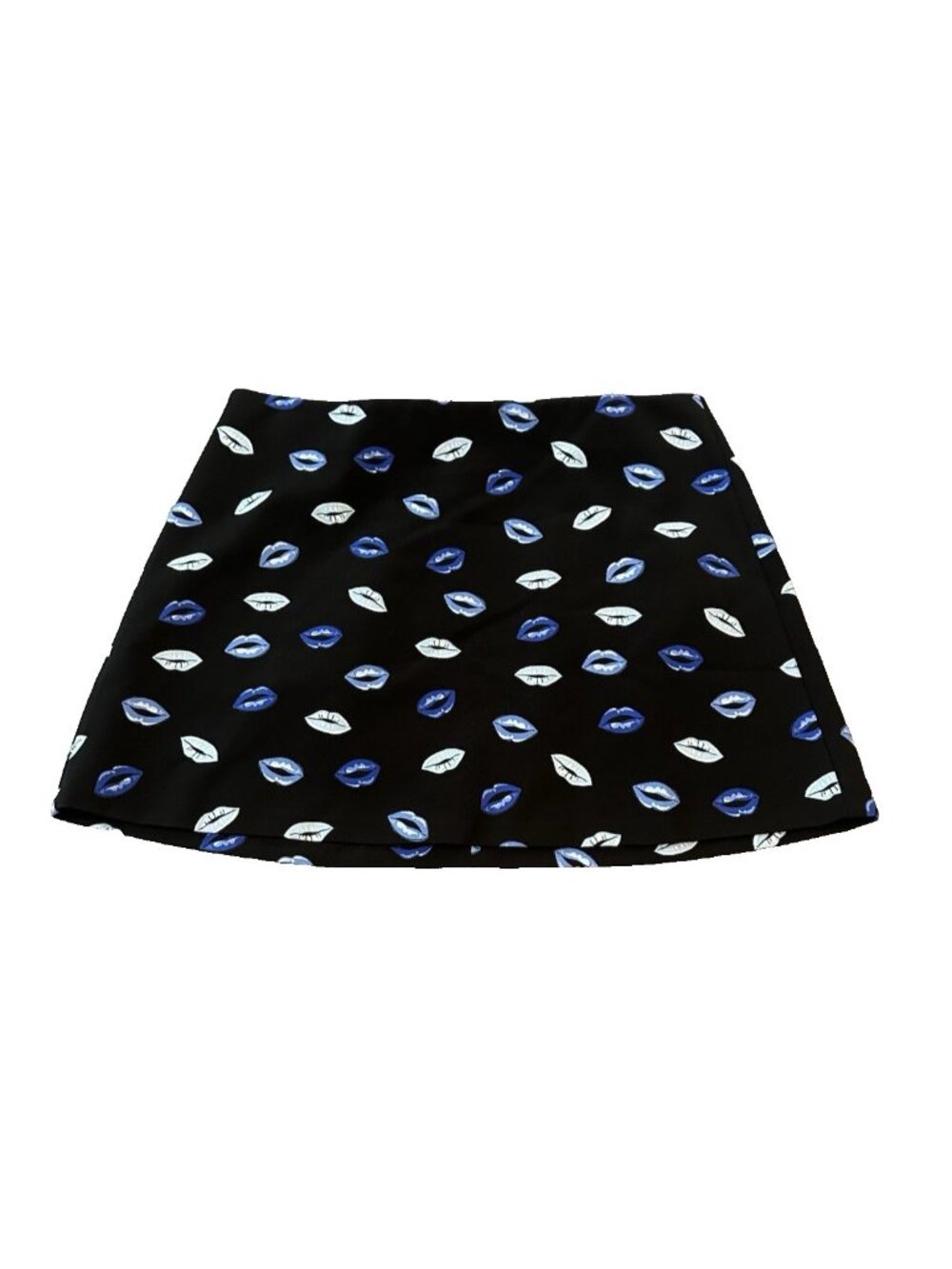 Zara Blue Lip Mini Skirt Womens XL Black Graphic Pop Art A-Line Kiss Coquette